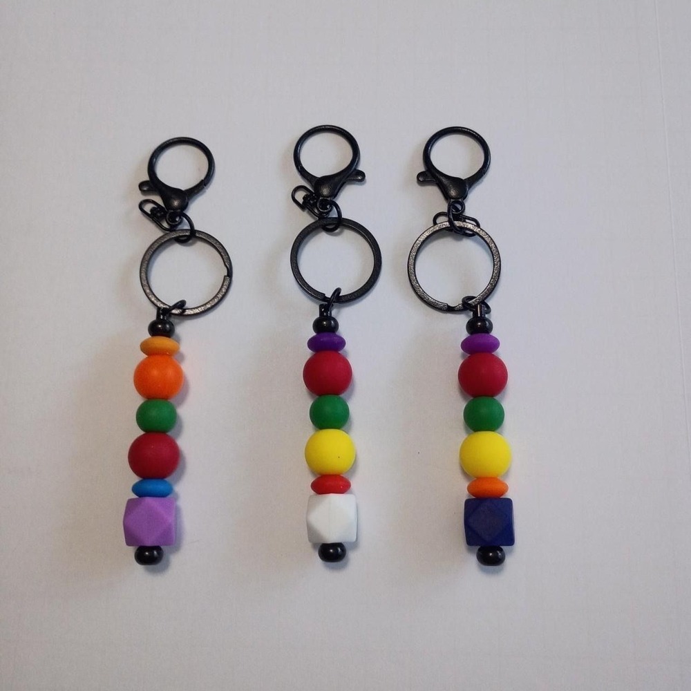 DIY Rainbow Keychains Kits with colorful beads and geometric shapes
